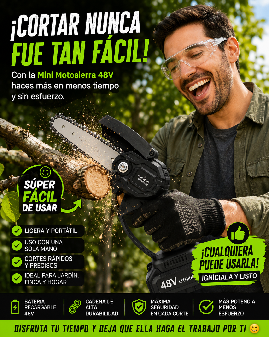 Mini SIERRA Eléctrica Inalámbrica 48V + DOBLE BATERIA+ Envío Gratis.